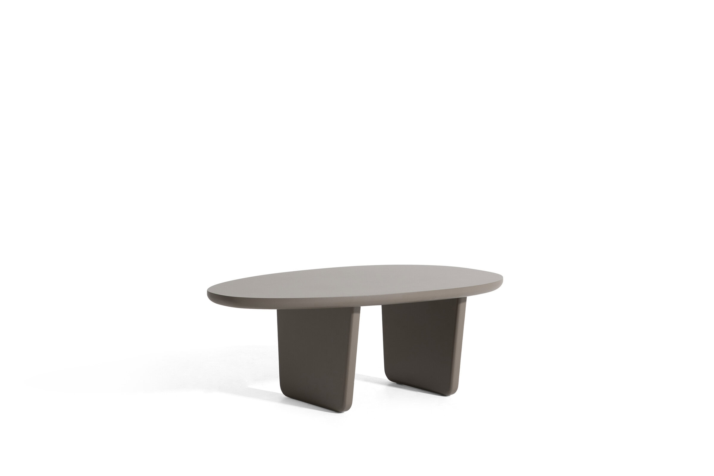 Contemporary modern coffee table with sleek oval design and sturdy base, perfect for living room decor. Crafted with high-quality materials for durability and stylish appeal.