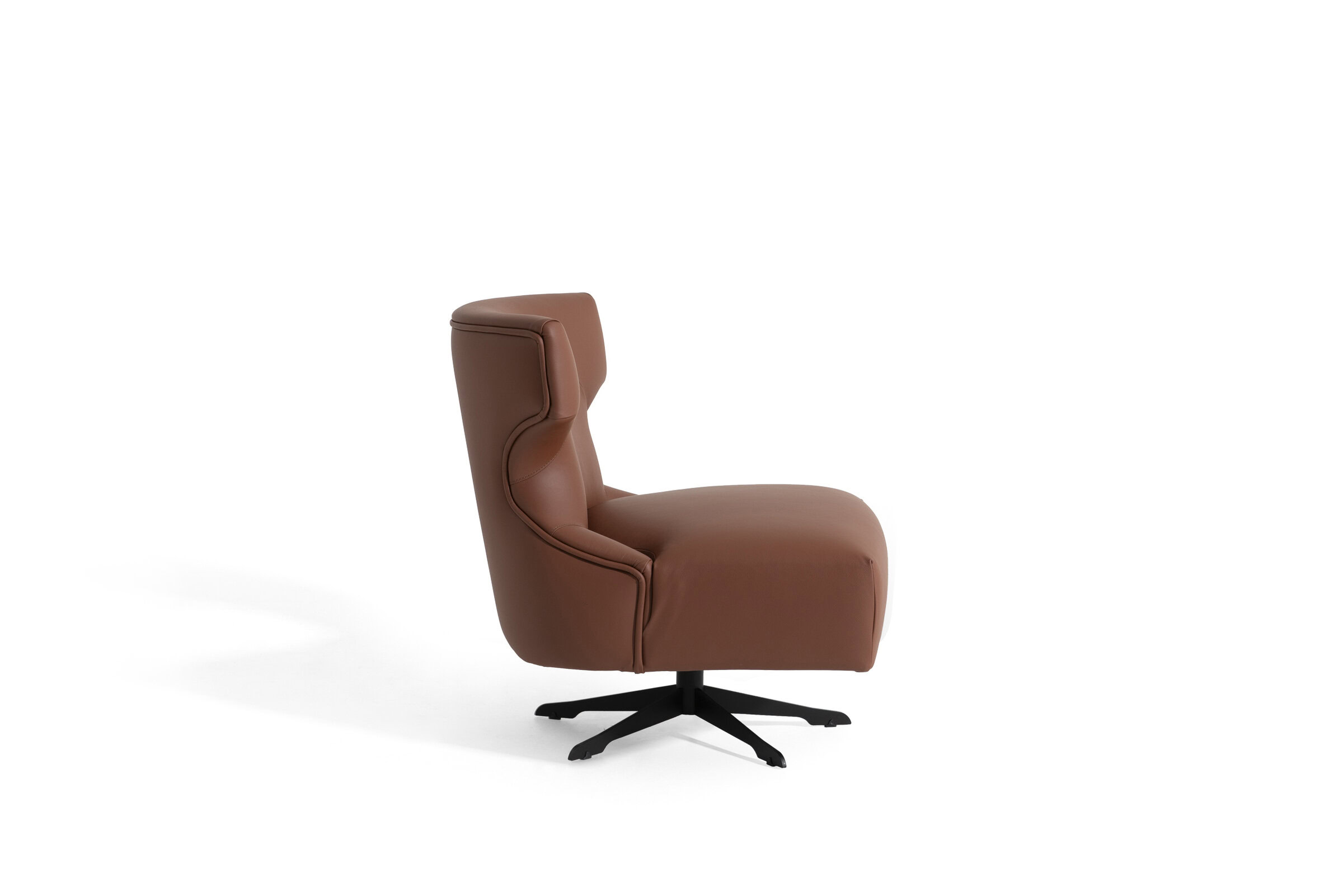 Luxurious brown leather office chair with ergonomic design and swivel base, perfect for modern home or corporate office settings. Stylish, comfortable, and durable furniture piece.