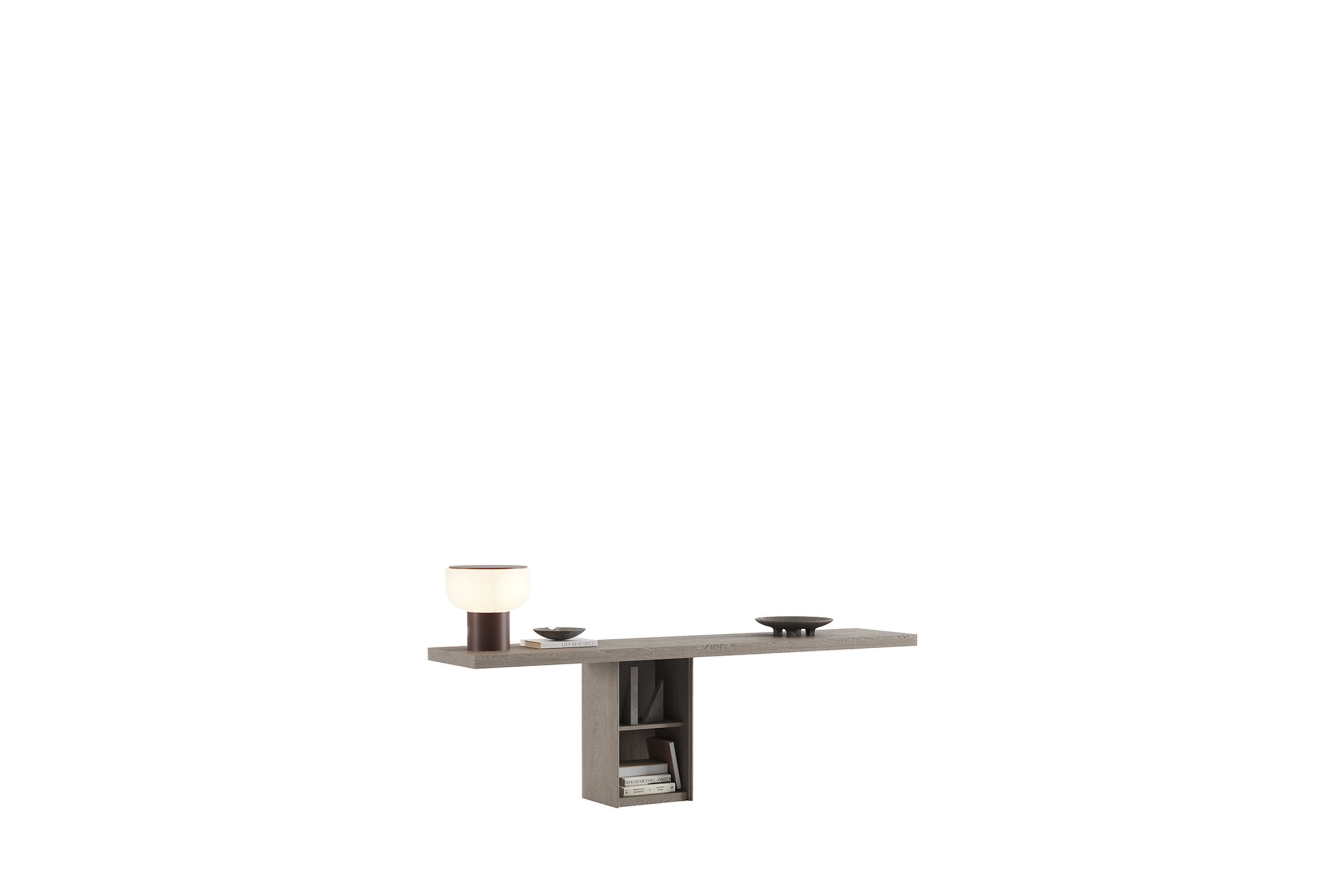 Sleek modern wooden console table with open shelving, perfect for contemporary living rooms and entryways, showcasing stylish storage and minimalist design.