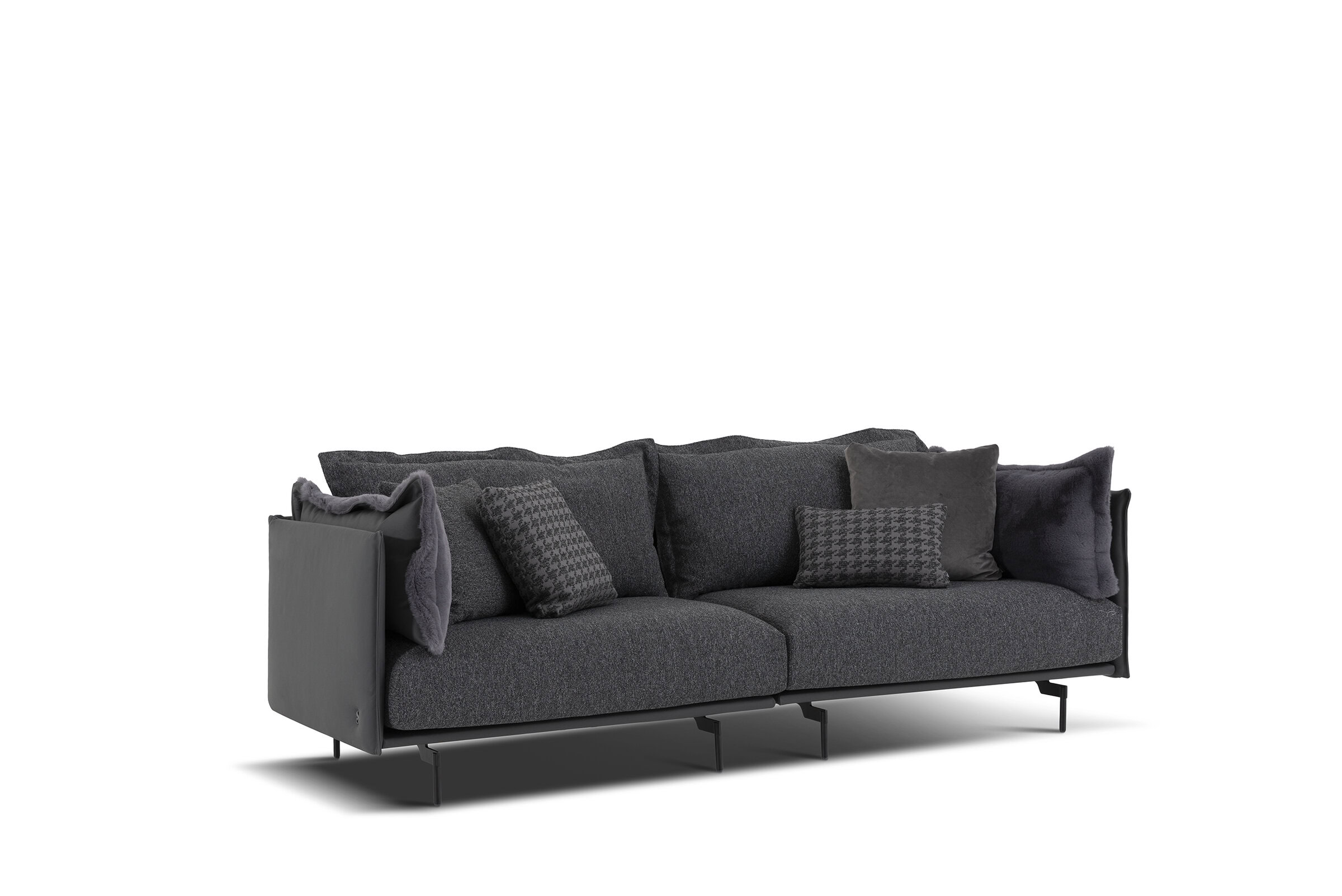 Luxurious dark gray modern sofa with plush cushions and elegant design, perfect for contemporary living rooms, combining comfort and style from Saloni Furniture.