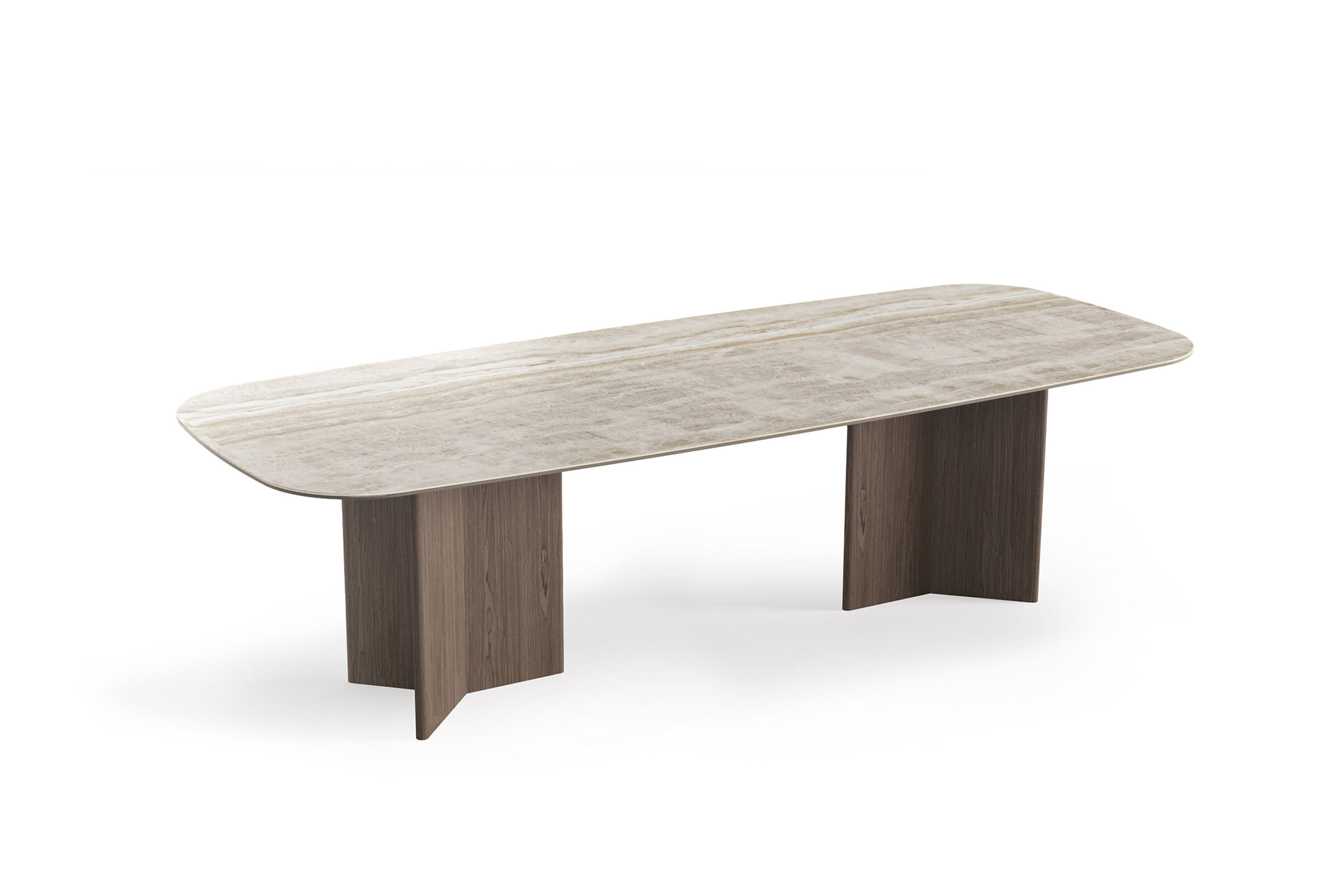 Elegant wooden dining table with a sleek, minimalist design, perfect for contemporary dining rooms and kitchens. Crafted from high-quality wood, offering durability and style.