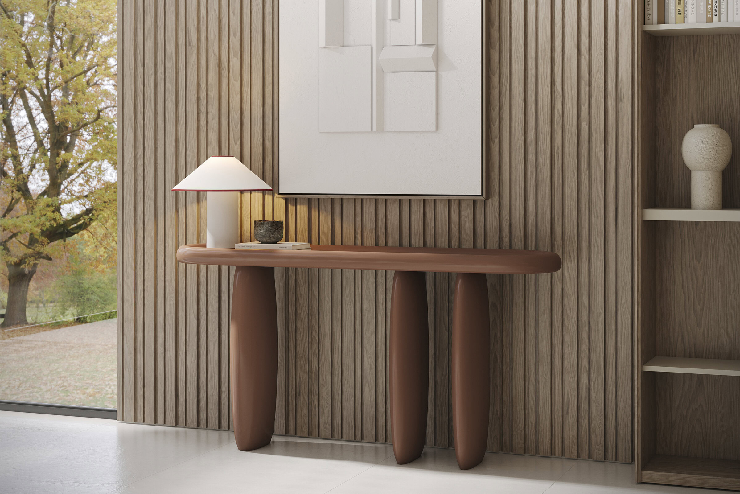 Elegant stone-inspired console table with a modern design, perfect for enhancing your living space with natural textures and durable materials.