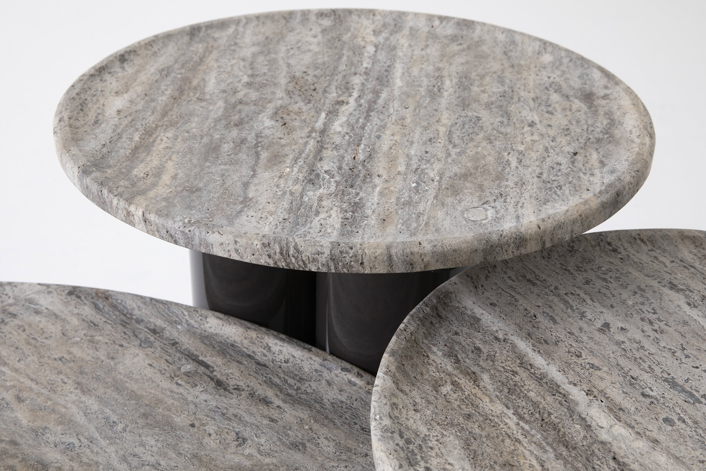 Polished stone round side tables set, modern living room furniture, natural marble finishes, stylish accent tables, home decor accessories.